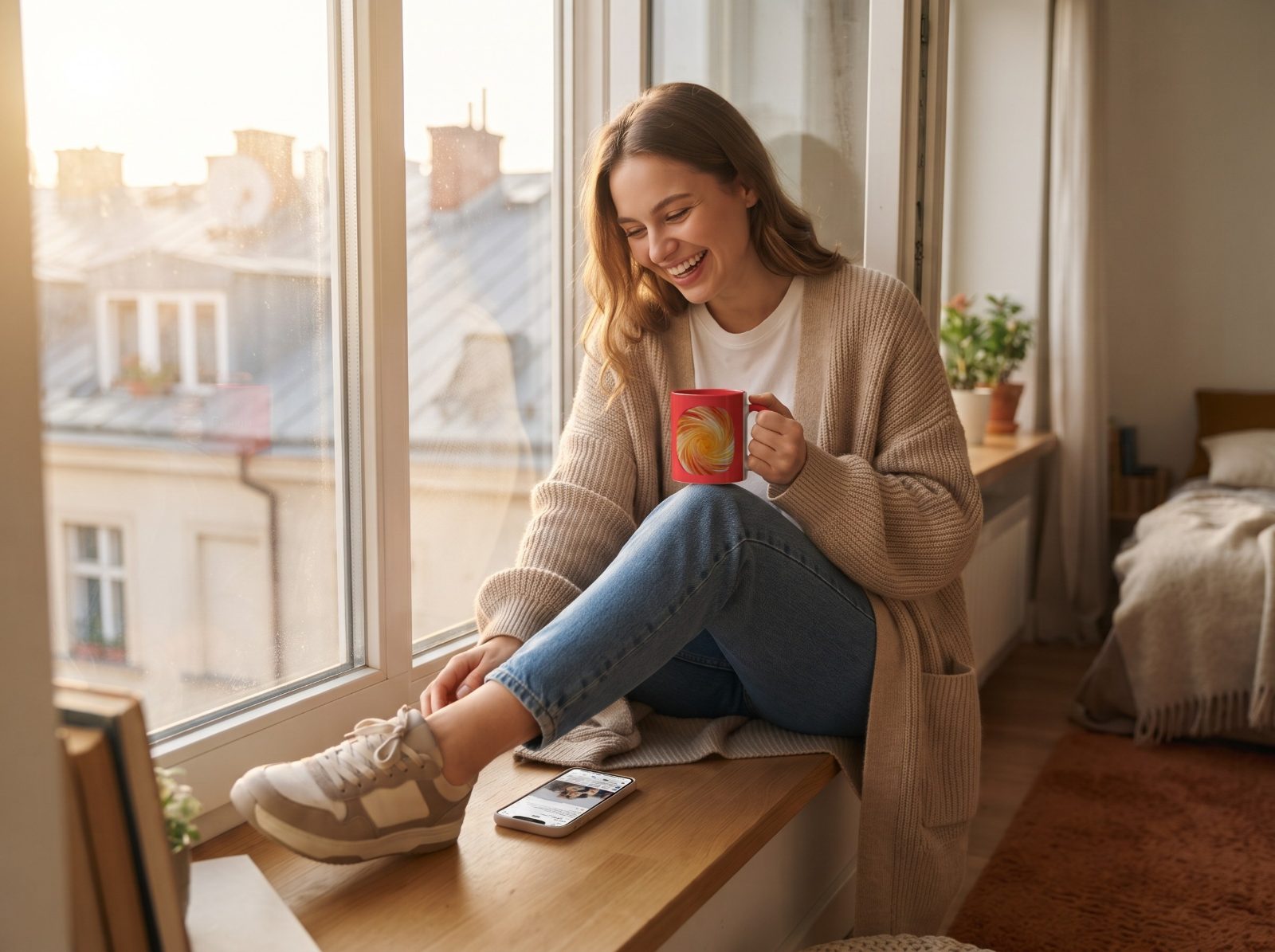 Motivationstasse „Morning Power“ – Tasse mit Spruch, Wirbel in Rot und Orange, versandkostenfrei 3