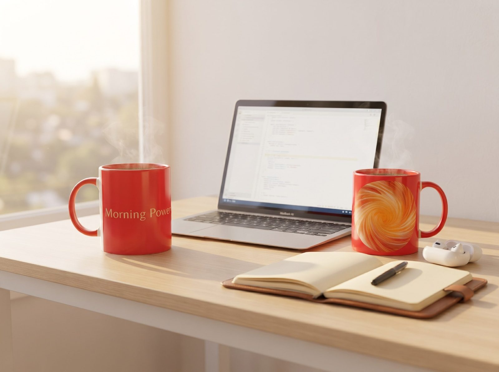 Motivationstasse „Morning Power“ – Tasse mit Spruch, Wirbel in Rot und Orange, versandkostenfrei 4