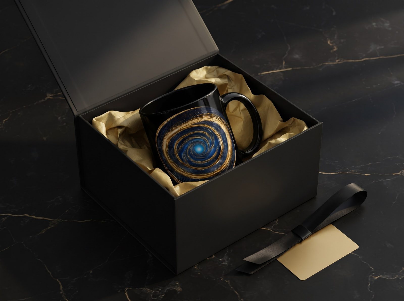 Motivationstasse „Find your center“ – Tasse mit Spruch, Wirbel in Blau und Gold, versandkostenfrei 4