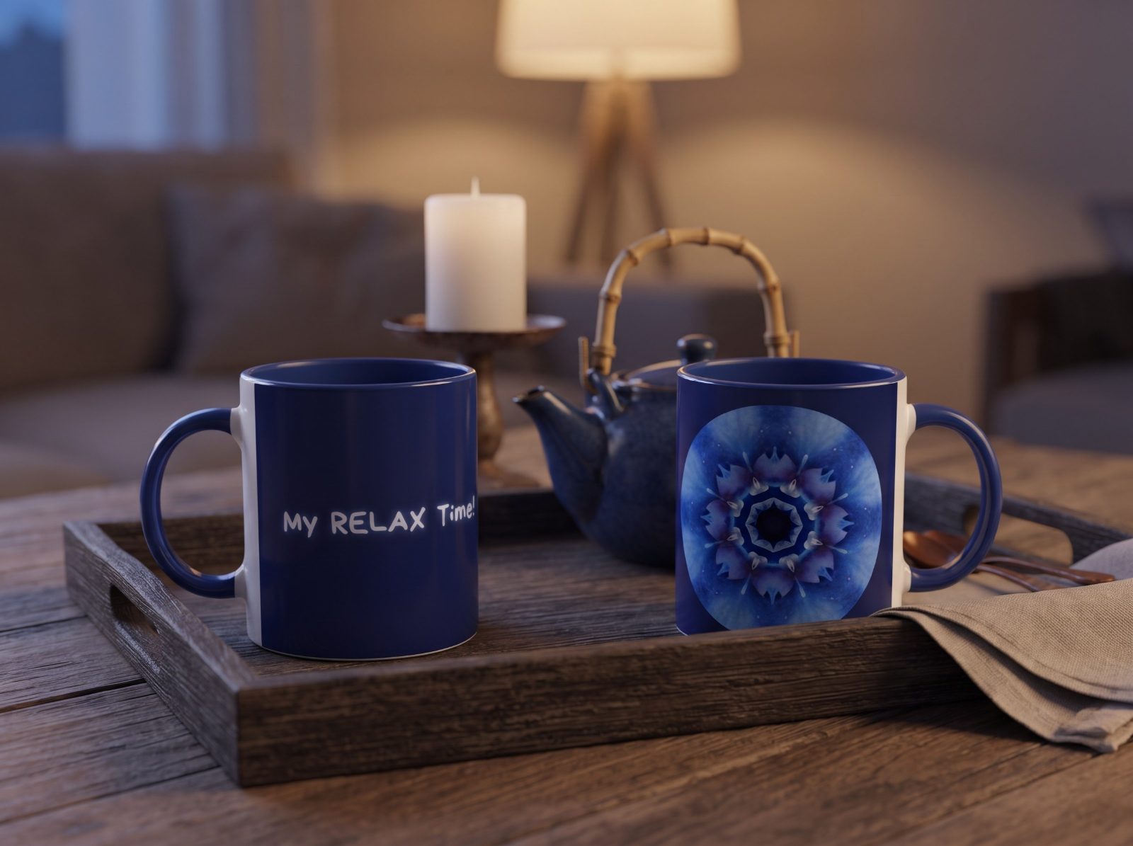 Designertasse Blaues Mandala „My Relax Time!“ – Tasse mit Spruch, versandkostenfrei | Florestella-Artwork 3