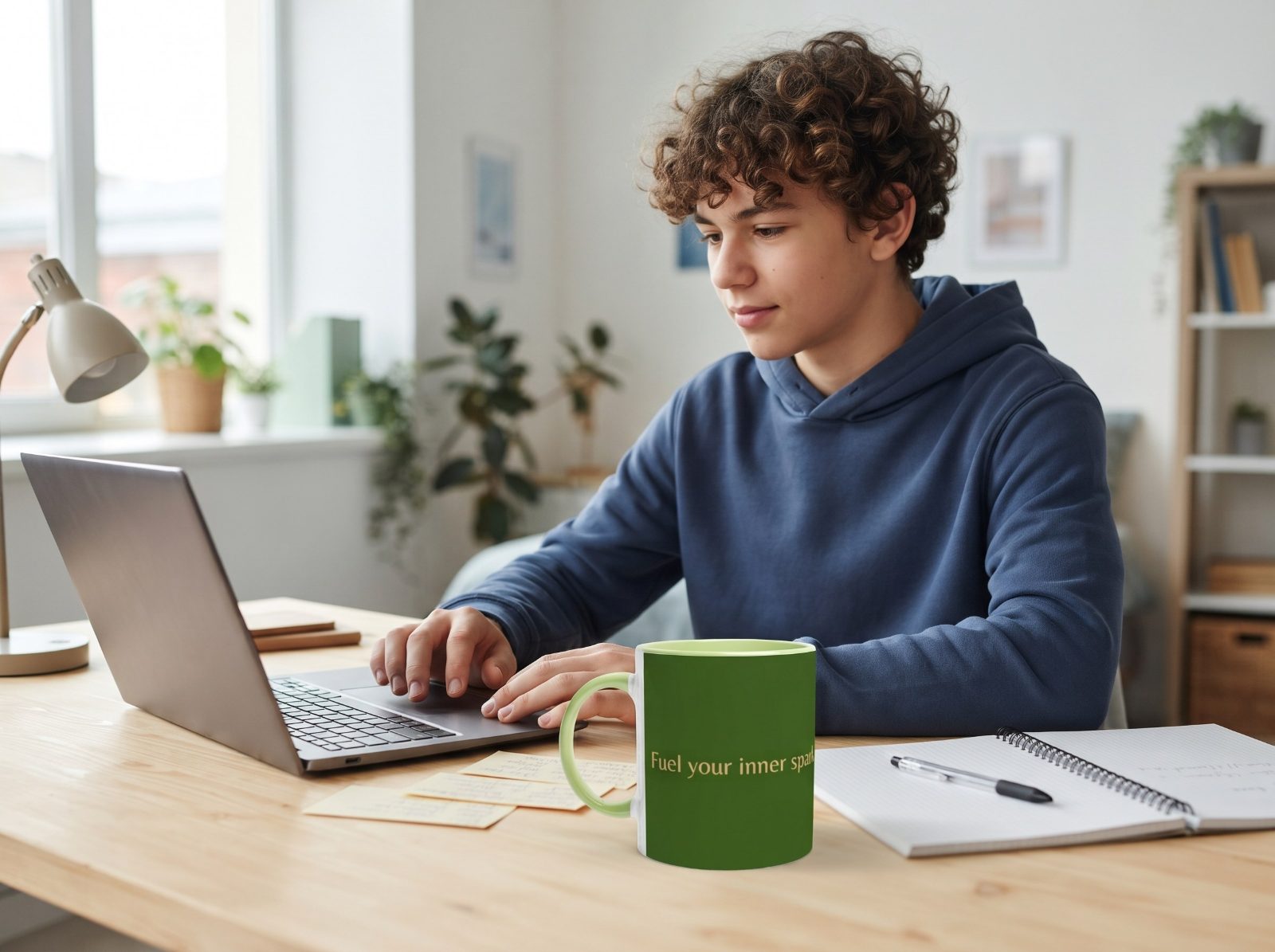 Motivationstasse „Fuel your inner spark“ – Tasse mit Spruch, Wirbel in Grün und Orange, versandkostenfrei 2