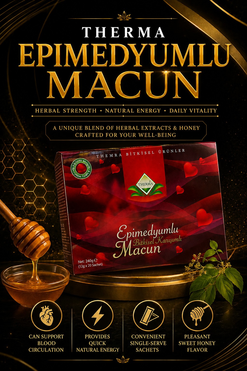 Turkish Honey Themra Epimedium Macun Box (12 sachet x 12gr) - Image 1