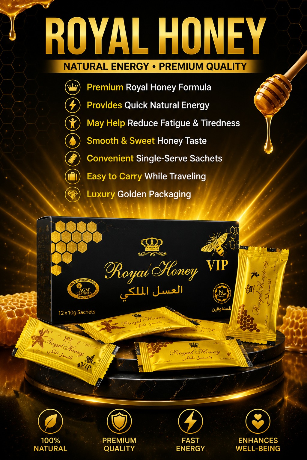 VIP Etumax Royal Honey Yellow Pack of (12 Sachets x 10g) - Image 1