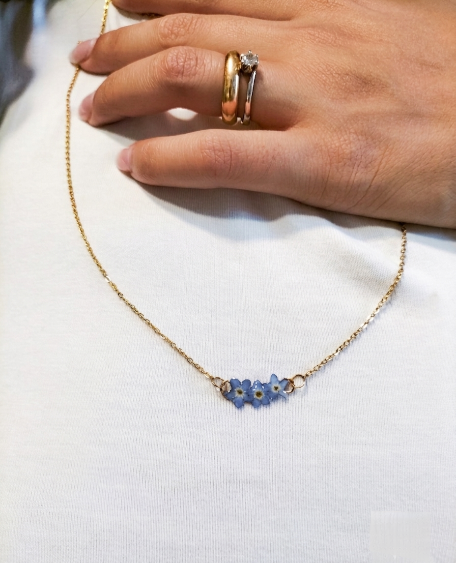 Collana artigianale tris di Myosotis (non ti scordar di me) 2