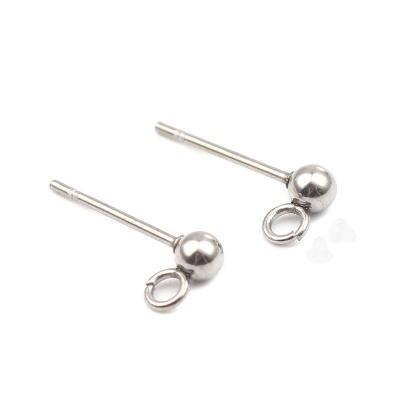 Base de arete de acero inoxidable plateado redondo 7mm x 4mm 