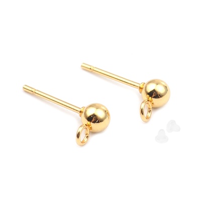 Base de arete de acero inoxidable chapado en oro redondo 7mm x 4mm par