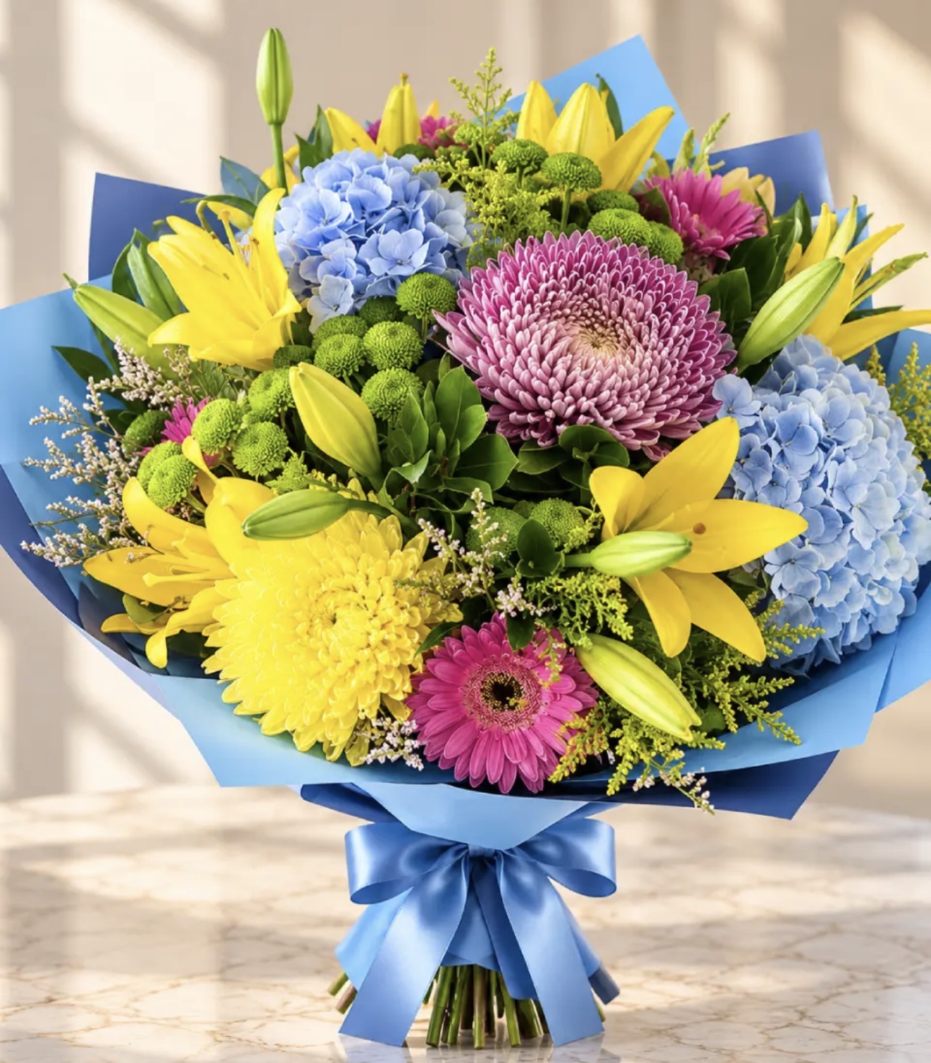 Bouquet Éclat d'Azur - Hortensia Bleu & Lys Blancs 3