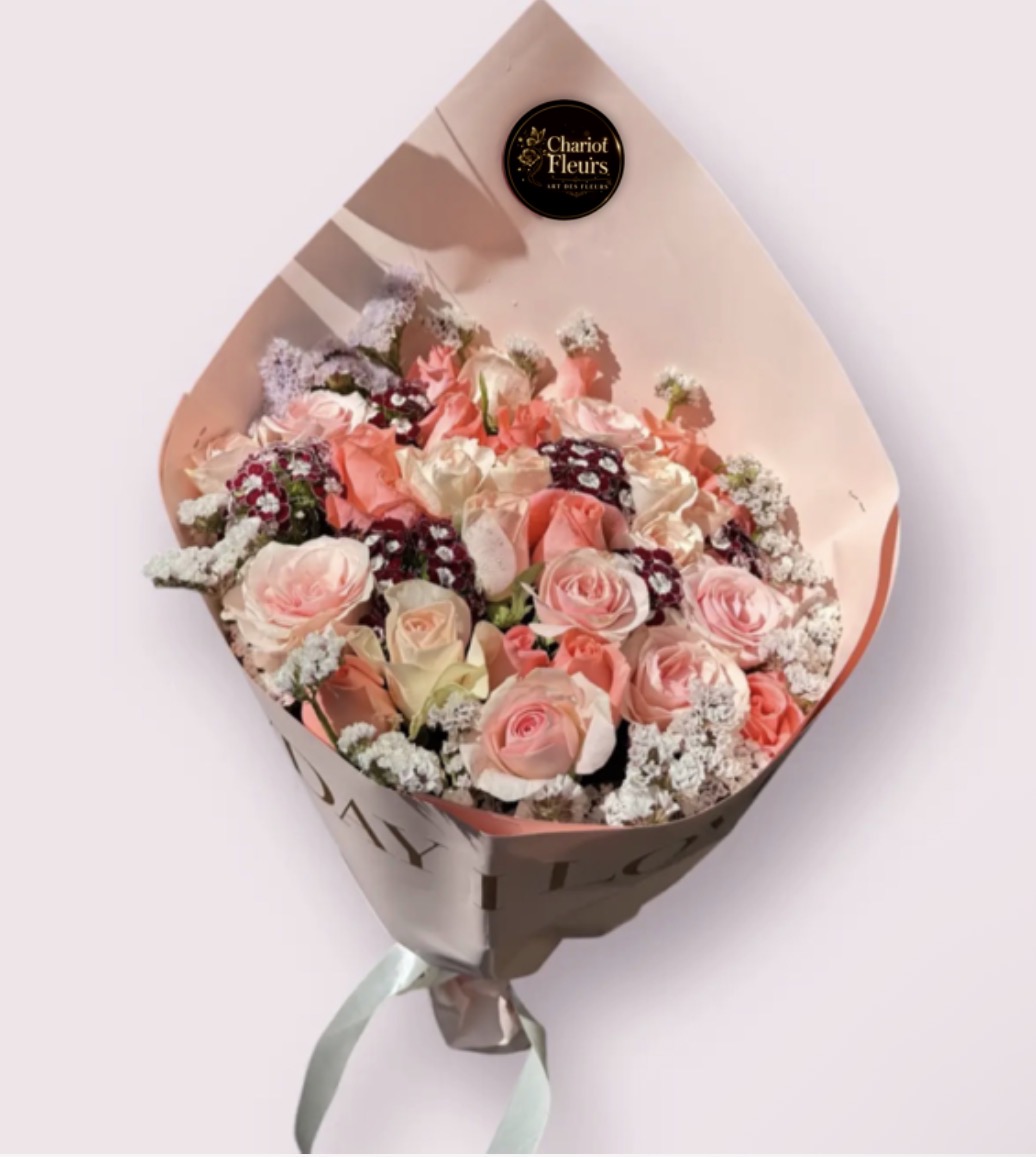 Élégance Pastel - Bouquet Rose & Blanc Cassé