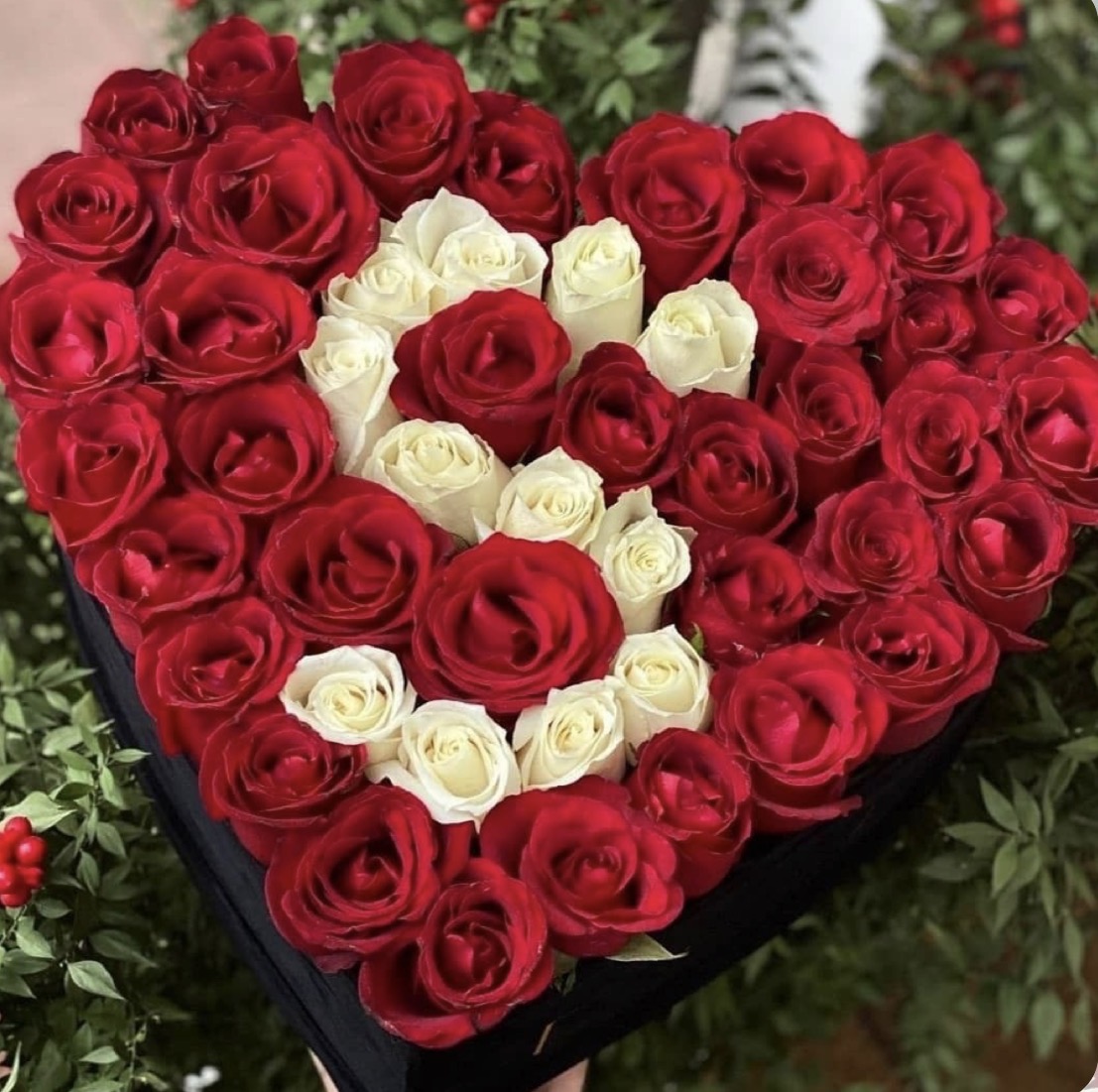 Fleurs Rouges & Lettres en Blanc