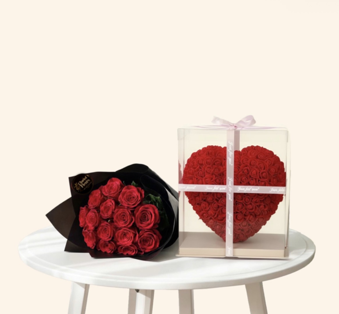 Double Émotion Florale - Bouquet & Coeur
