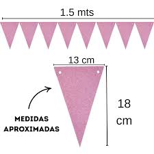 Banderin triangular glitter 16cm x 11cm (rosa,celeste,plateado)