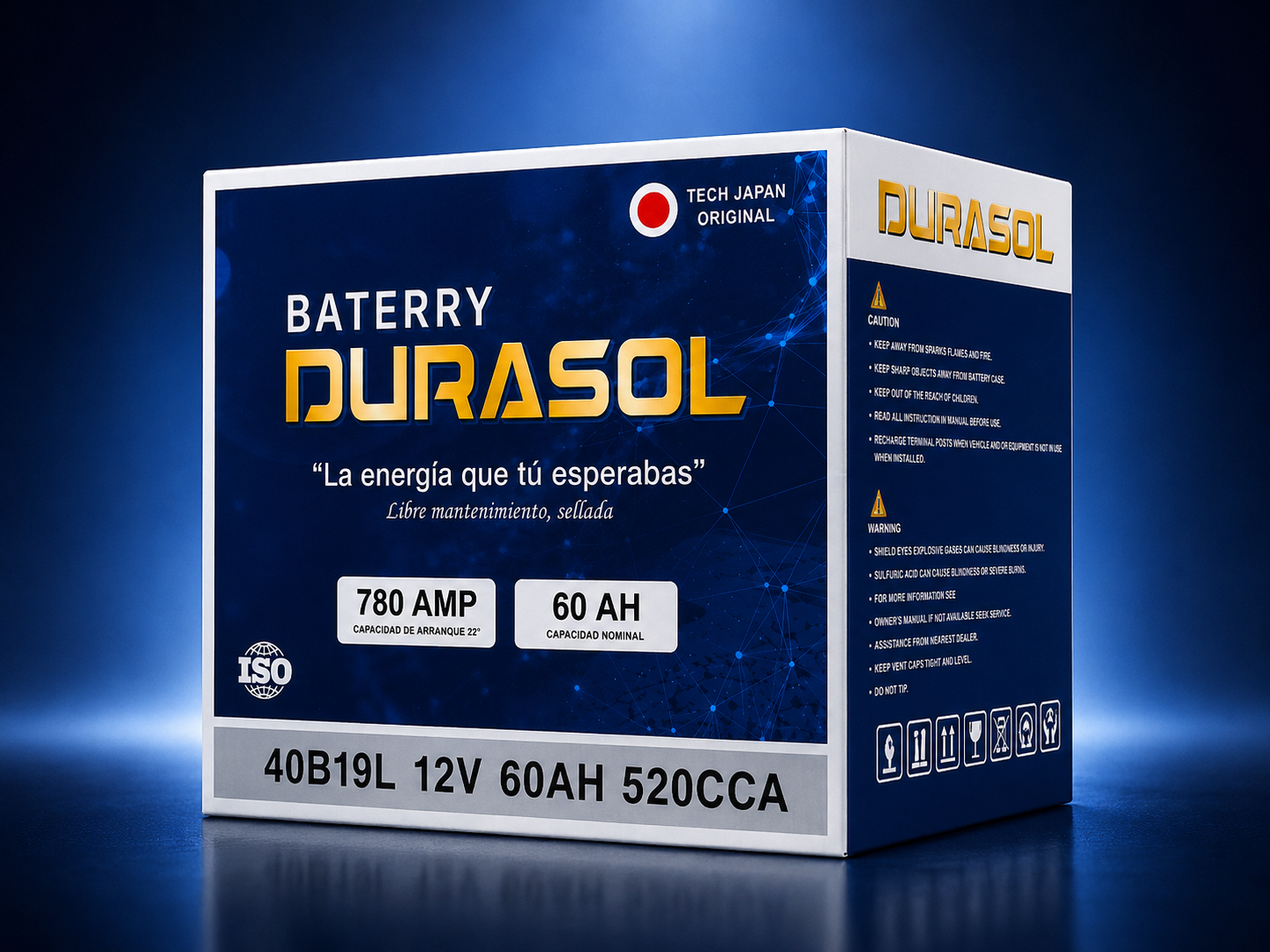 BATERIA DURASOL - 40B19L 12V 60AH 520CCA