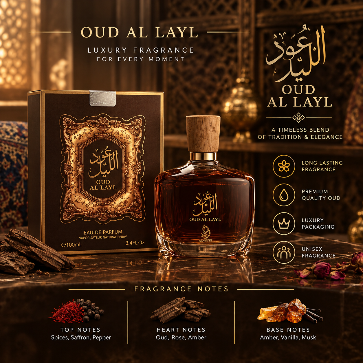 Oud Al Layl Eau De Parfum 100ml (For Unisex) - Image 1
