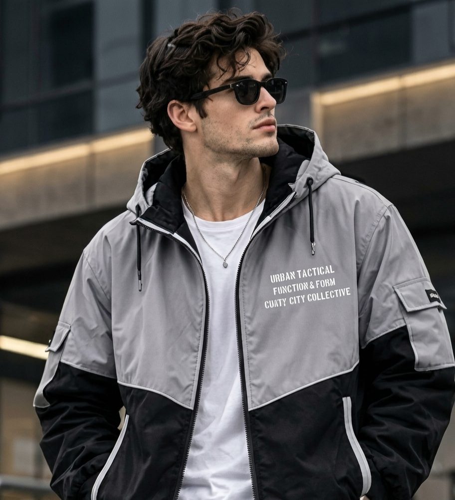 🖤 Grey & Black Nylon Utility Jacket  