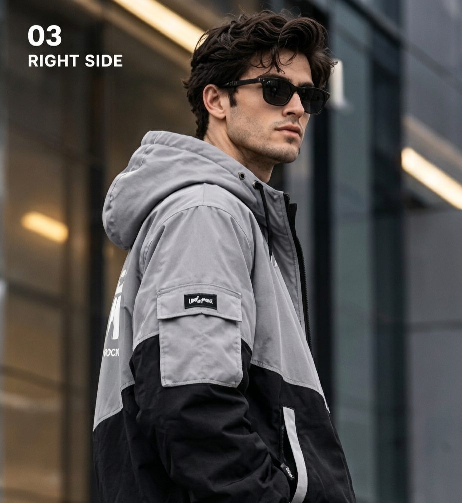 🖤 Grey & Black Nylon Utility Jacket   2