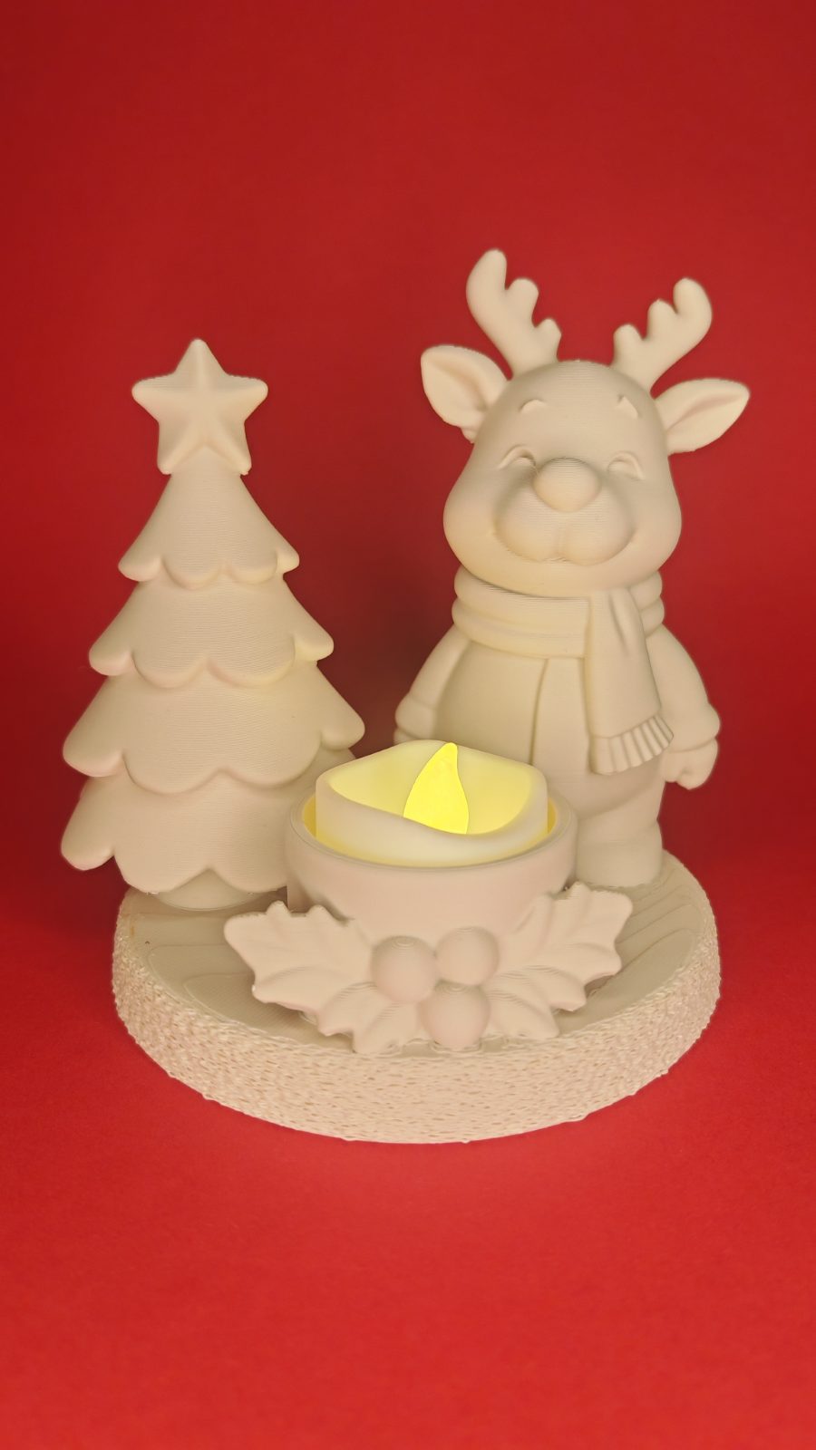 Decoração Árvore e Rena com vela LED incluída