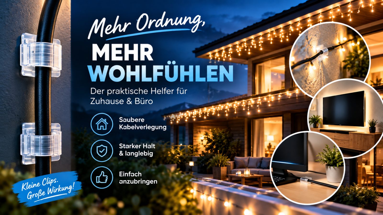 🔌 Selbstklebende Kabelclips – Kabelhalter für Auto, Büro & Zuhause 2