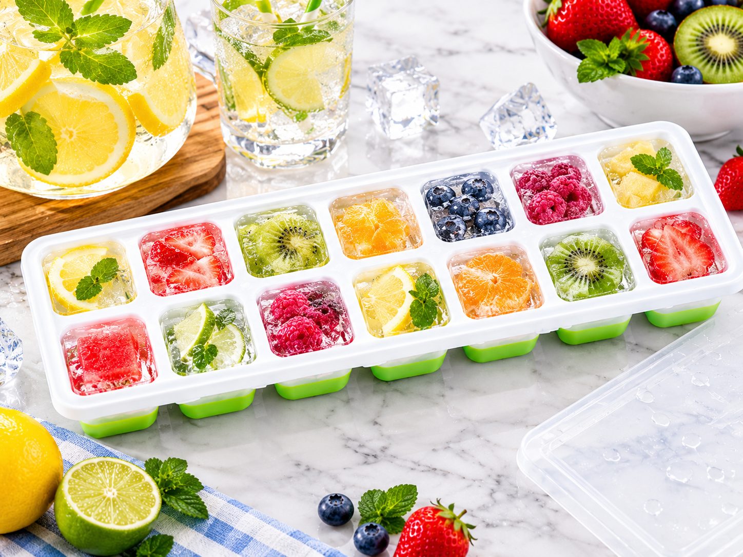 2x Eiswürfelform 14-Fach Silikon mit Deckel Eiswürfelbehälter Ice Tray Eis Cube. 3