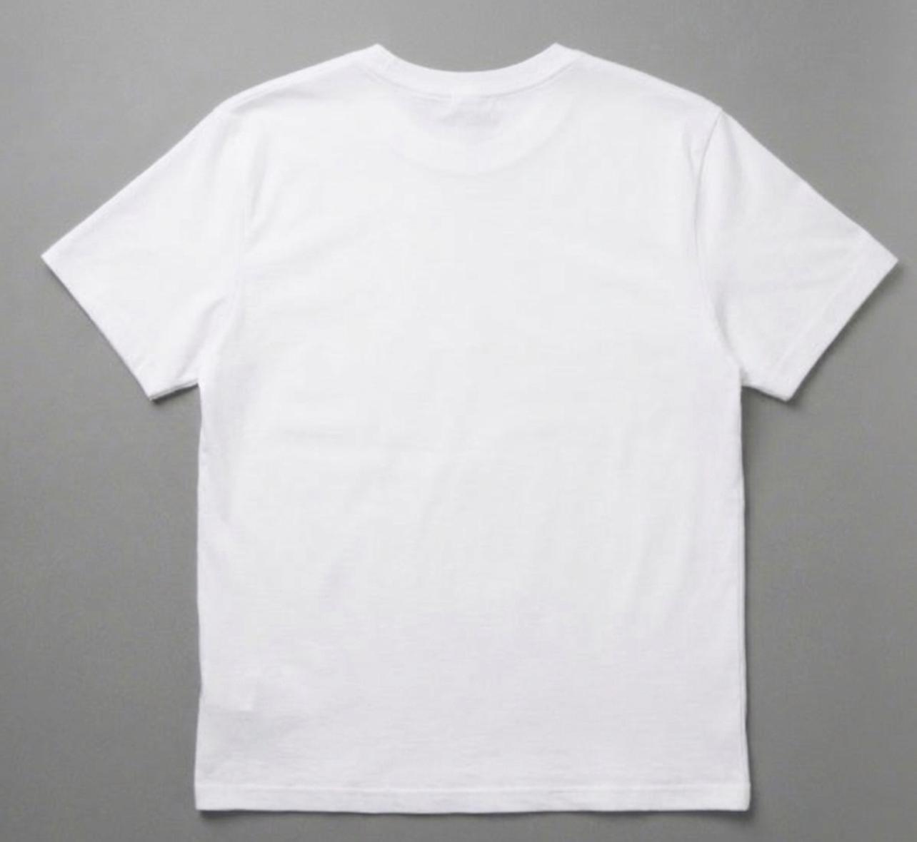White oversized T-shirt with a black logo on the top left side 2