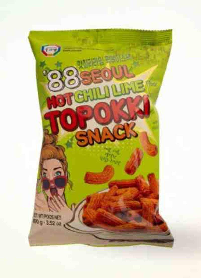 KOREAN CRACKER IN PL BAG 88SEOUL TOPOKKI SNACK HOT& CHILI LIME FLAVOR