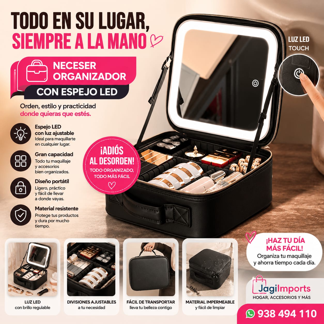 💖 NECESER CON ESPEJO LED