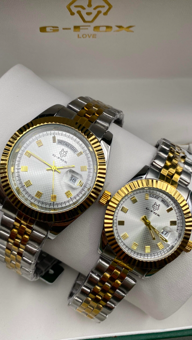 Relojes GFOX Pareja Acero Bicolor Oro y Plateado | Set Elegante Premium