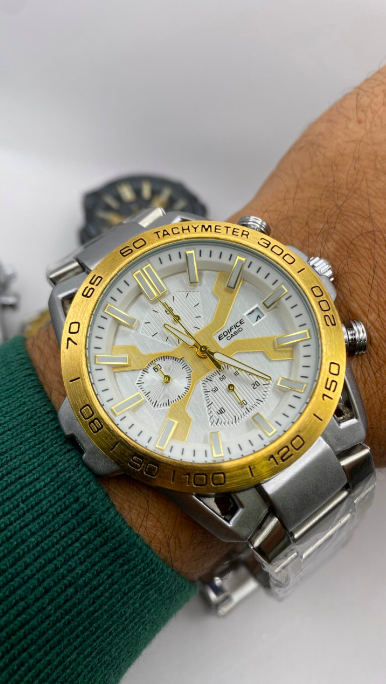 Reloj Casio Edifice Blanco Dorado Hombre | Cronógrafo Acero