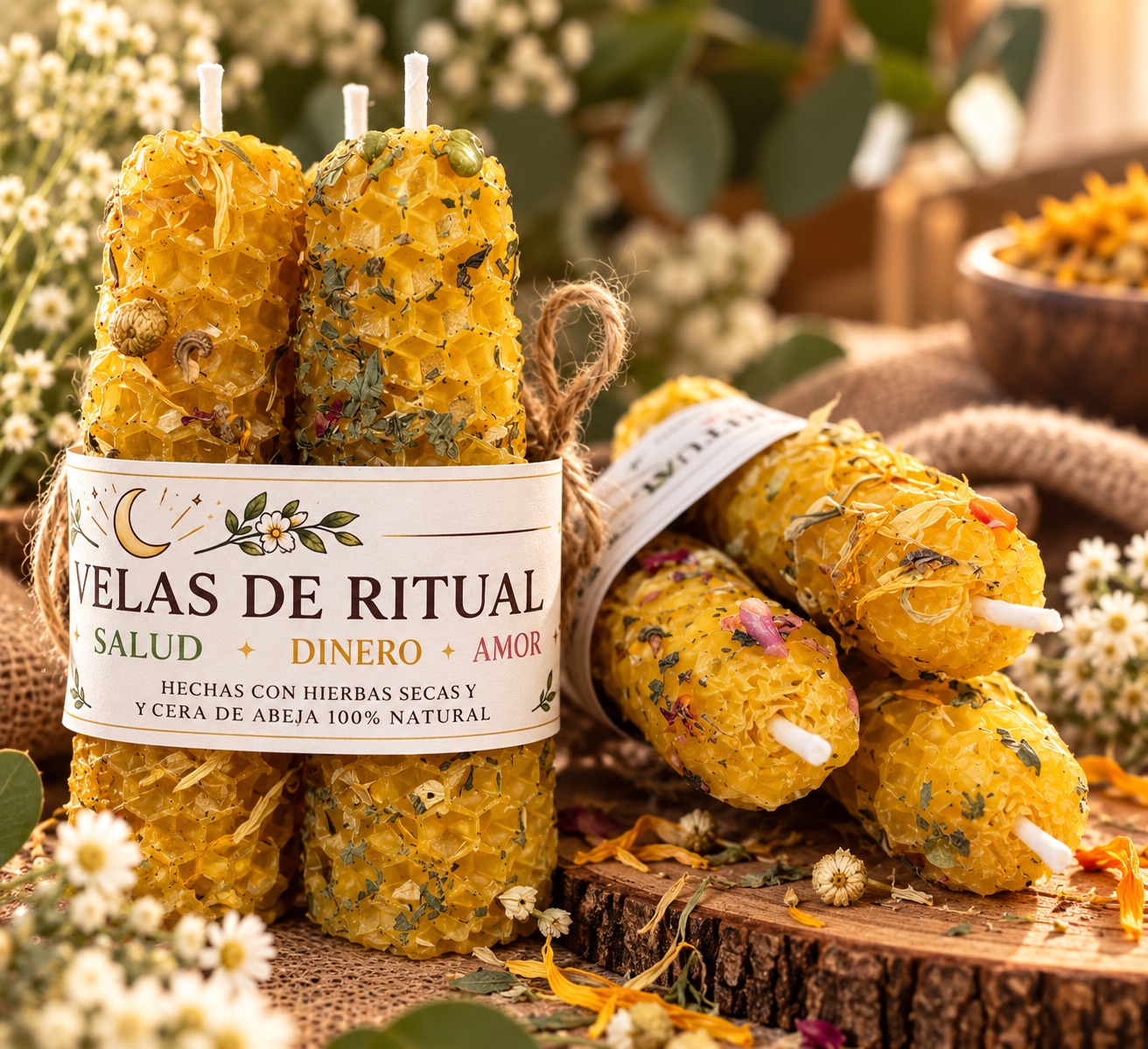 Trío de velas de cera de abeja 2