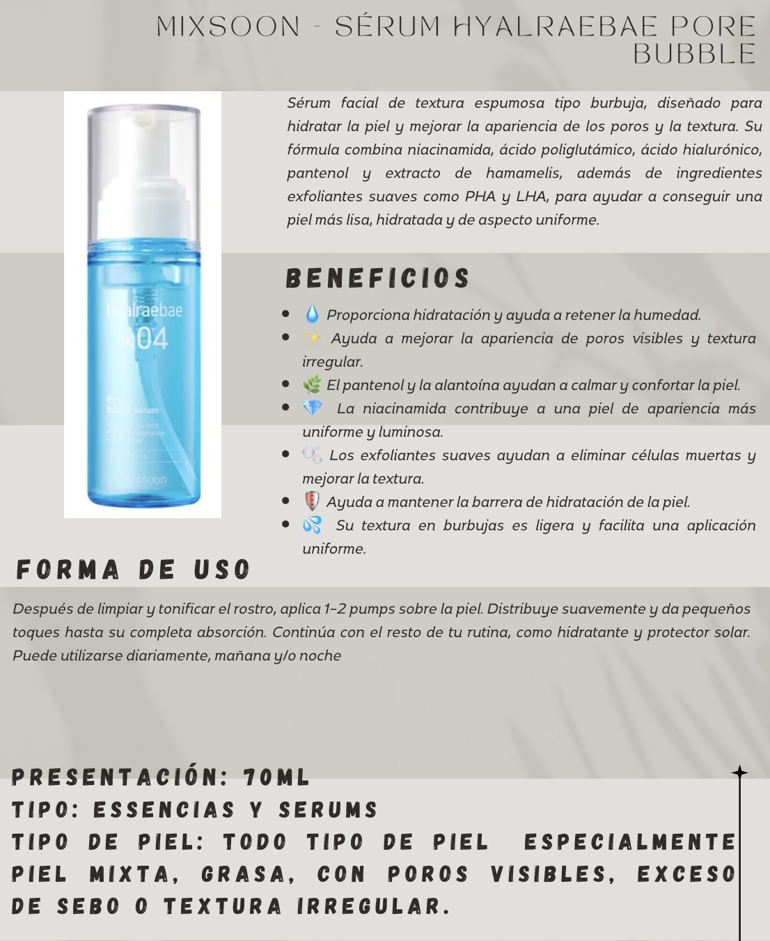 MIXSOON - Sérum Hyalraebae Pore Bubble 70 ml 2