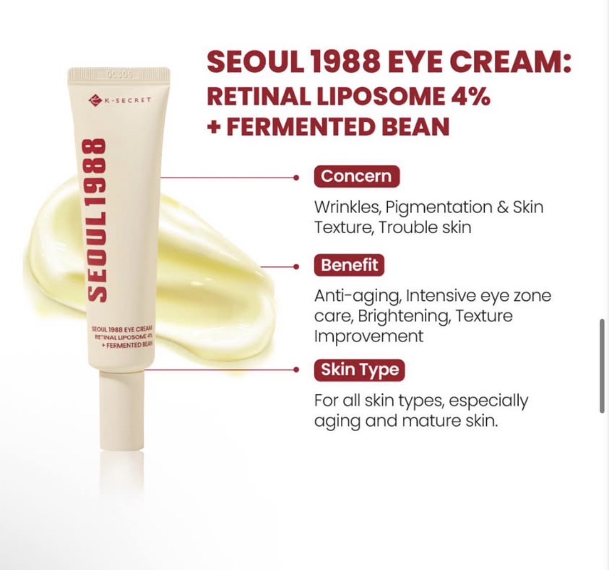 KSECRET - SEOUL 1988 Eye Cream : Retinal Liposome 4% + Fermented Bean - 30ml