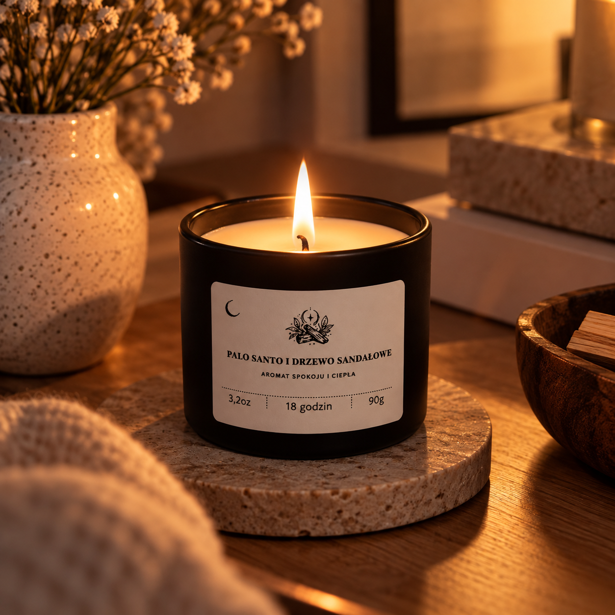 Świeca sojowa Palo Santo i Drzewo Sandałowe – 90 g | Aromat Spokoju i Ciepła (kopia) 2