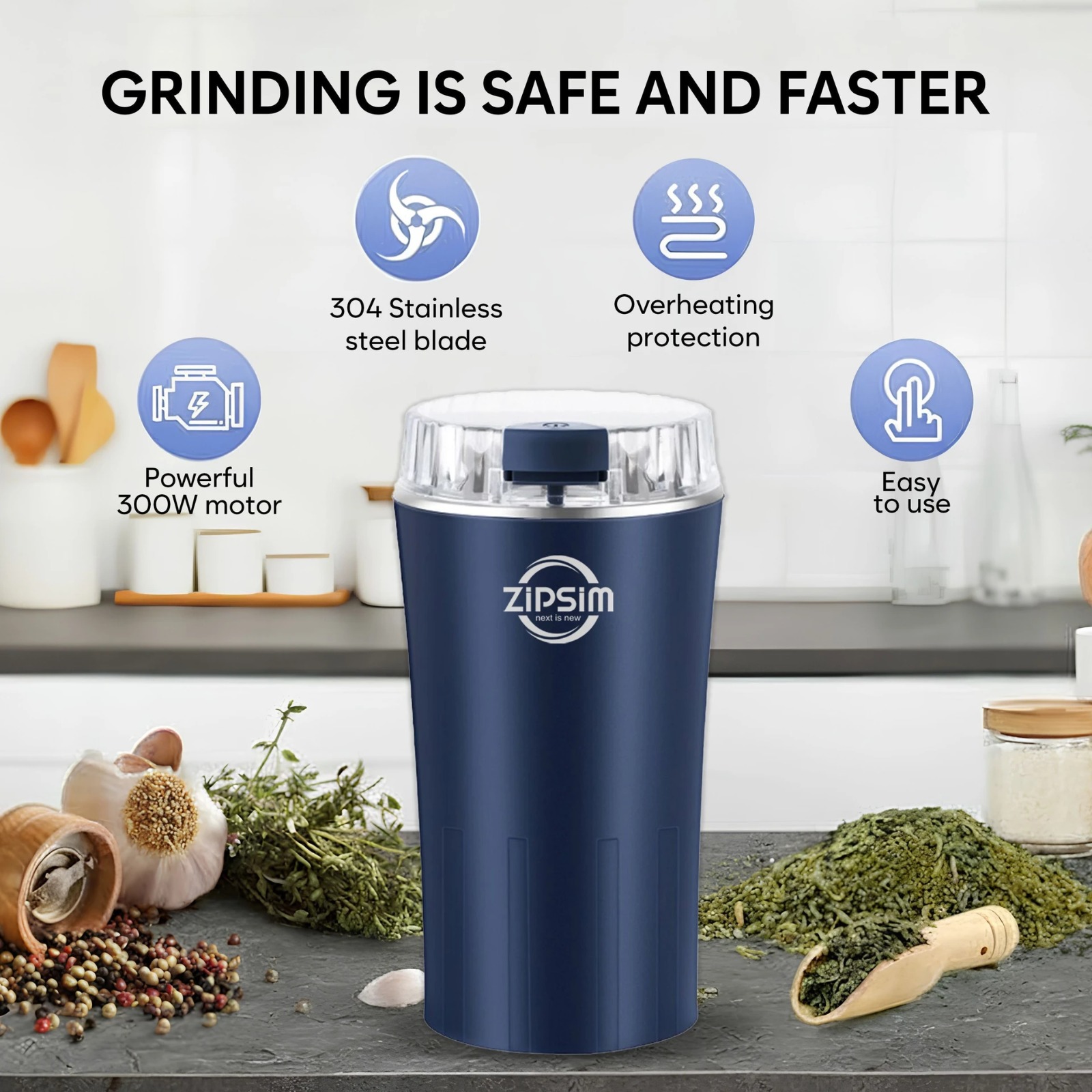 Stainless Steel Mixer for Masala, Herbs, Dry Spices & Nuts, Push Button Control Coffee Maker - Image 1