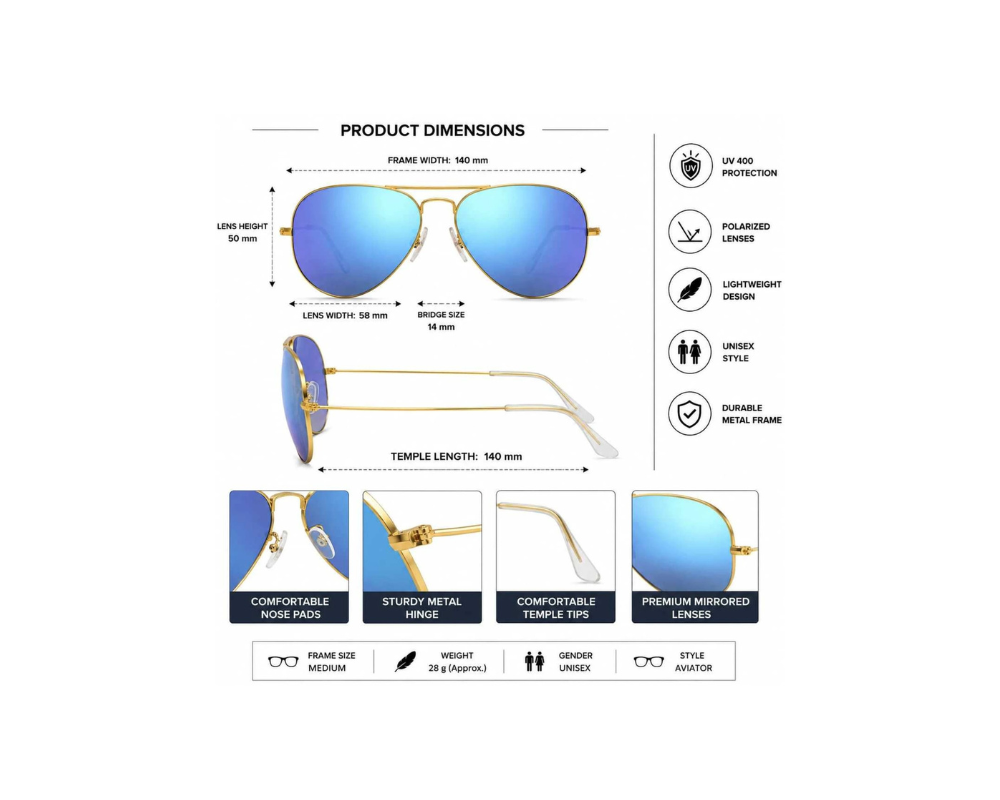 MG Blue Mirror UV Protected Sunglasses 4