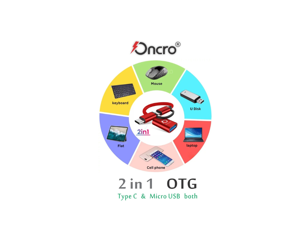 ONCRO 2-इन-1 OTG USB अडैप्टर | टाइप-C और माइक्रो USB से USB 3.0 OTG कन्वर्टर | हाई-स्पीड डेटा ट्रांसफर | लाल - Image 1