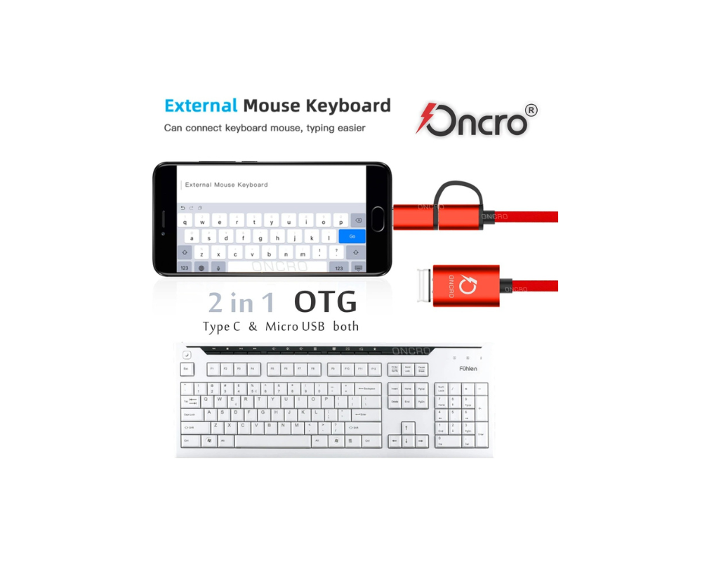 ONCRO 2-इन-1 OTG USB अडैप्टर | टाइप-C और माइक्रो USB से USB 3.0 OTG कन्वर्टर | हाई-स्पीड डेटा ट्रांसफर | लाल 3