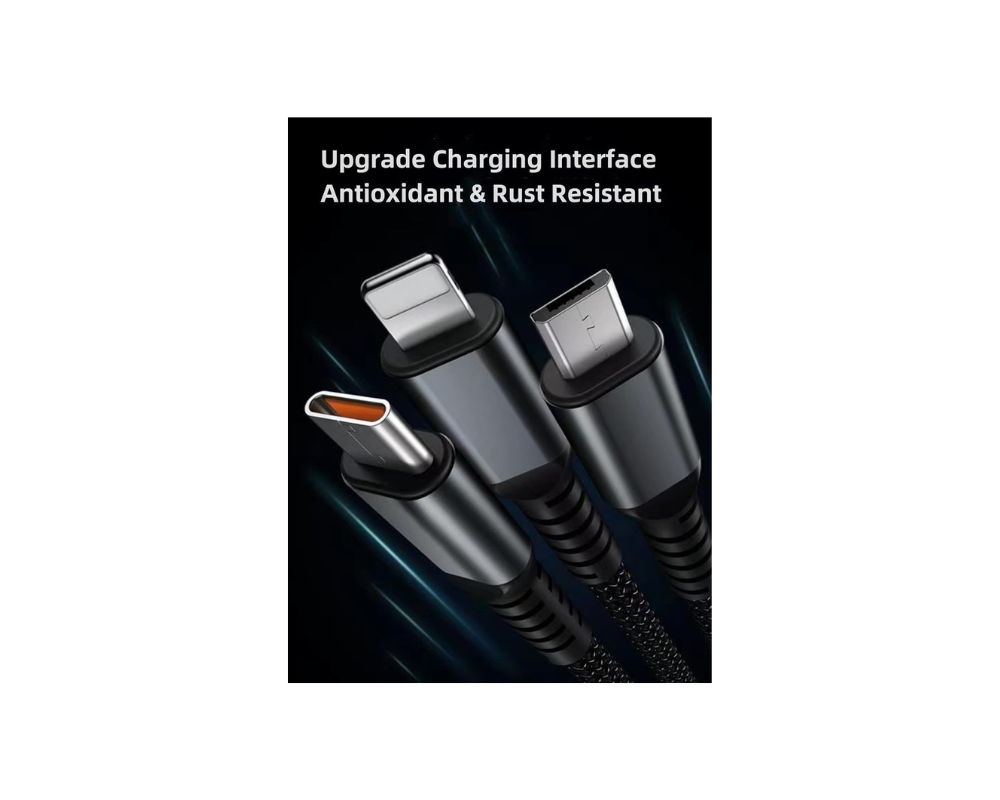 रिवेरा 4-इन-1 100W फास्ट चार्जिंग केबल | USB से टाइप-C, लाइटनिंग और माइक्रो USB मल्टी चार्जिंग केबल | ब्रेडेड डेटा केबल | काला 2