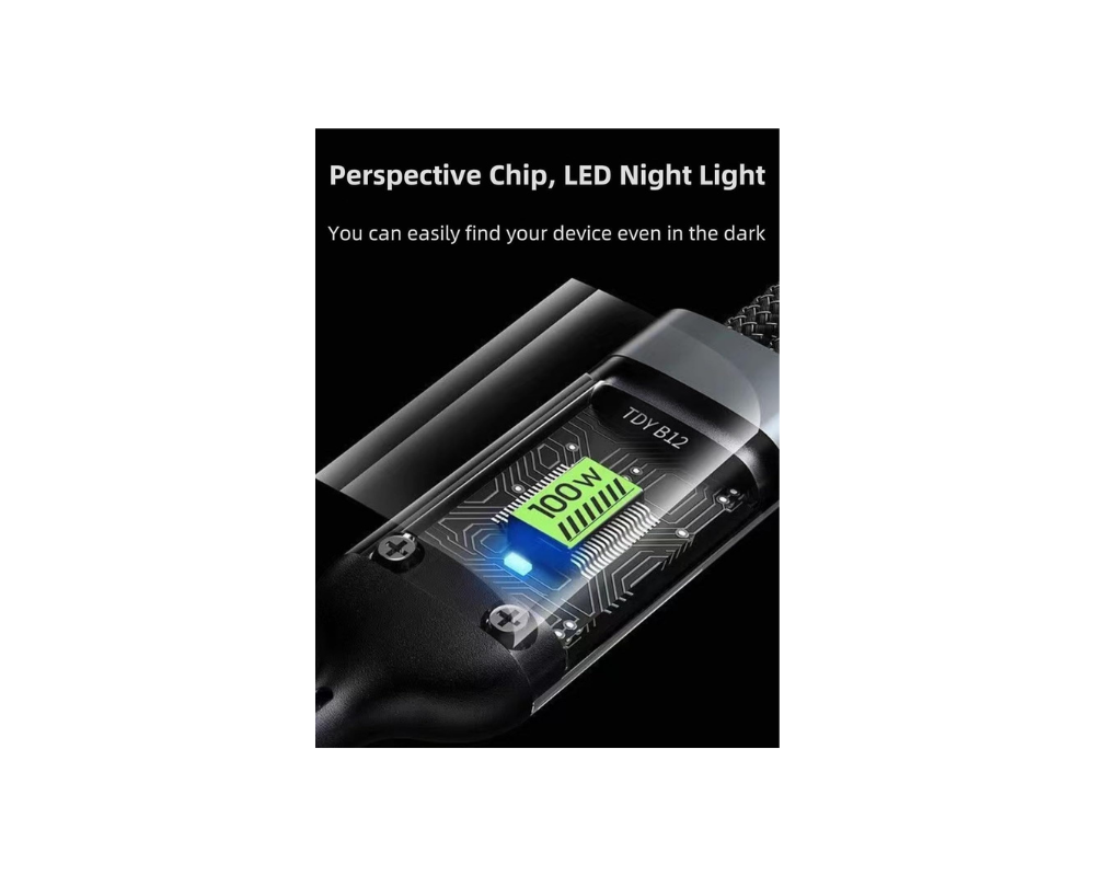 रिवेरा 4-इन-1 100W फास्ट चार्जिंग केबल | USB से टाइप-C, लाइटनिंग और माइक्रो USB मल्टी चार्जिंग केबल | ब्रेडेड डेटा केबल | काला 3
