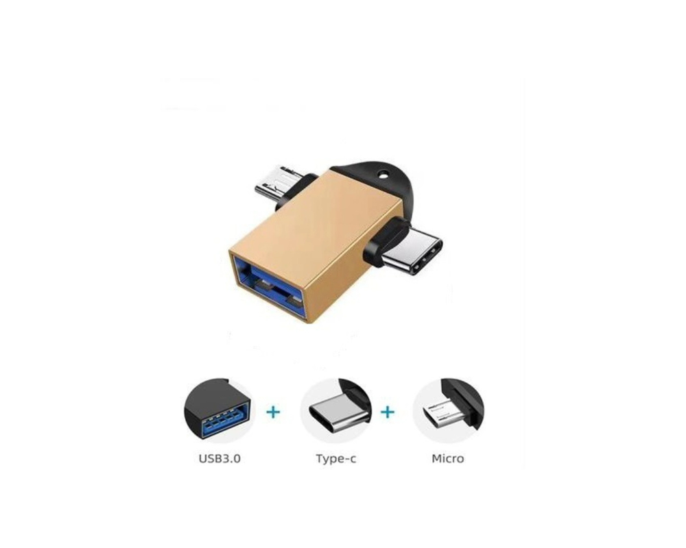 ETAR ET-TC09 2-इन-1 OTG USB अडैप्टर | टाइप-C और माइक्रो USB से USB 3.0 OTG कन्वर्टर | हाई-स्पीड डेटा ट्रांसफर | गोल्ड - Image 1
