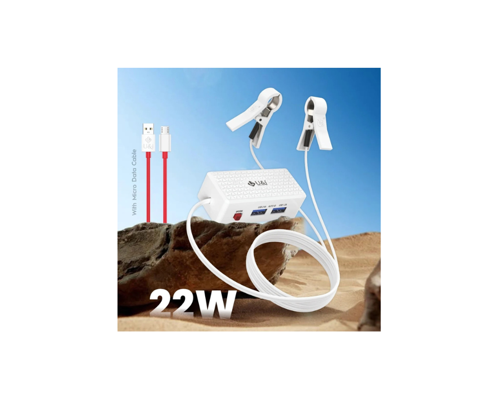 U&i Entry 50 22W DC क्लिप चार्जर डुअल USB आउटपुट और माइक्रो USB केबल के साथ | फास्ट कार बैटरी चार्जर | सफ़ेद - Image 1