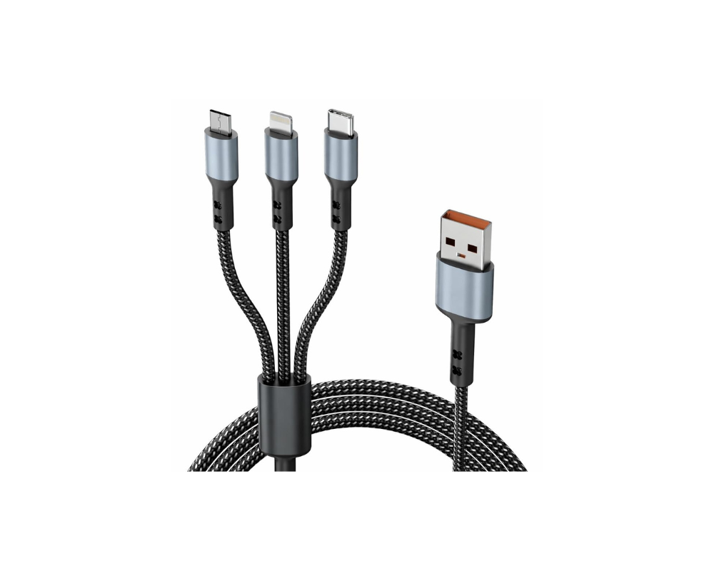 ETAR ET-K15 3-इन-1 फास्ट USB चार्जिंग केबल | USB से टाइप-C, लाइटनिंग और माइक्रो USB | मल्टी चार्जिंग और डेटा सिंक केबल | ग्रे - Image 1