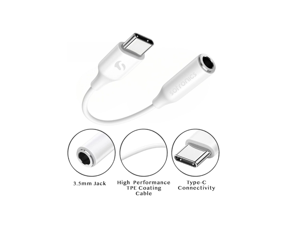 AromA AC100 USB Type-C से 3.5mm ऑडियो जैक कन्वर्टर | कॉलिंग और म्यूज़िक सपोर्ट के साथ USB-C से AUX अडैप्टर | सफ़ेद 4