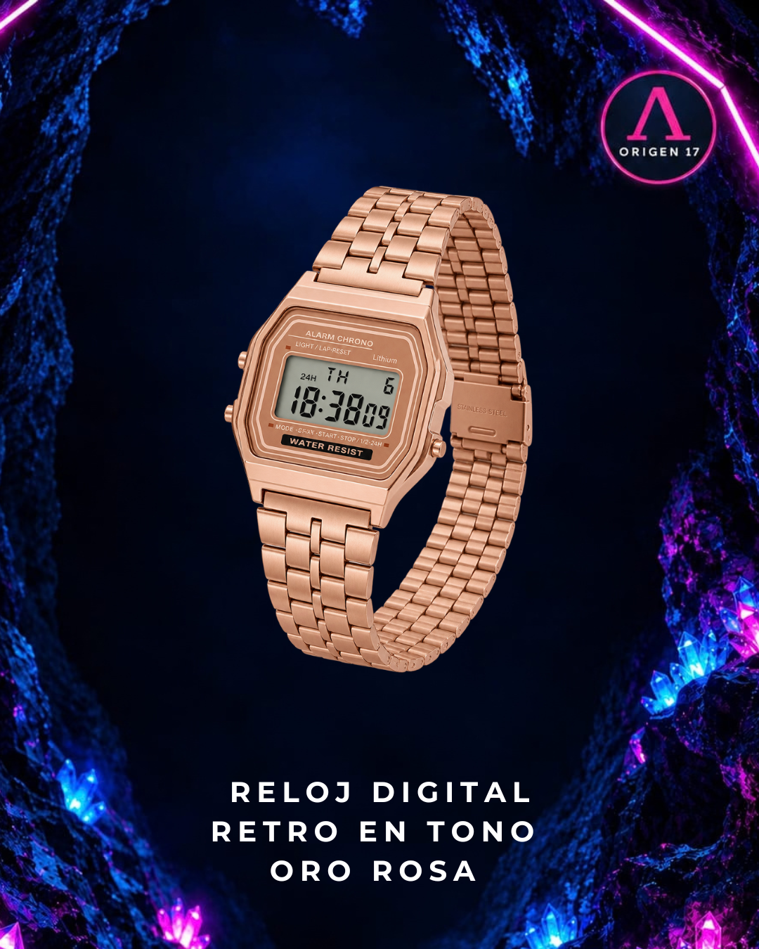 Reloj Digital Retro Oro Rosa💎⌚✨