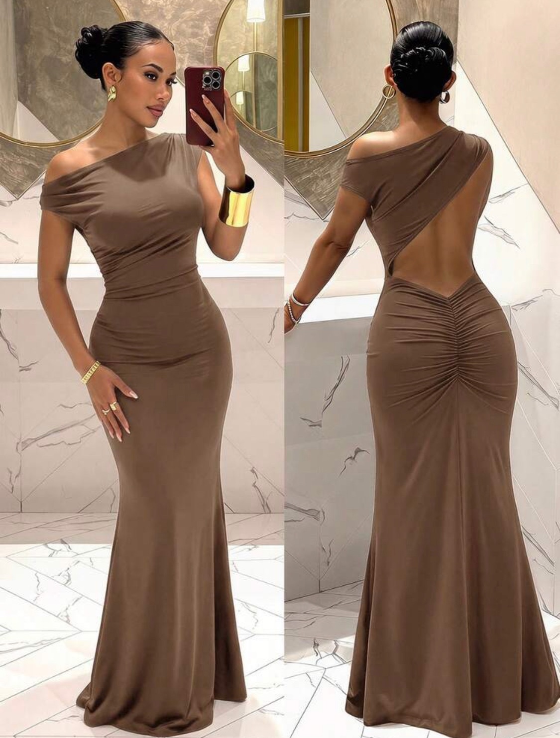 Slaydiva – Vestido Longo Vestido longo sem mangas, com decote assimétrico e costas abertas. Elegante e sensual, ideal para festas, encontros românticos e ocasiões especiais.