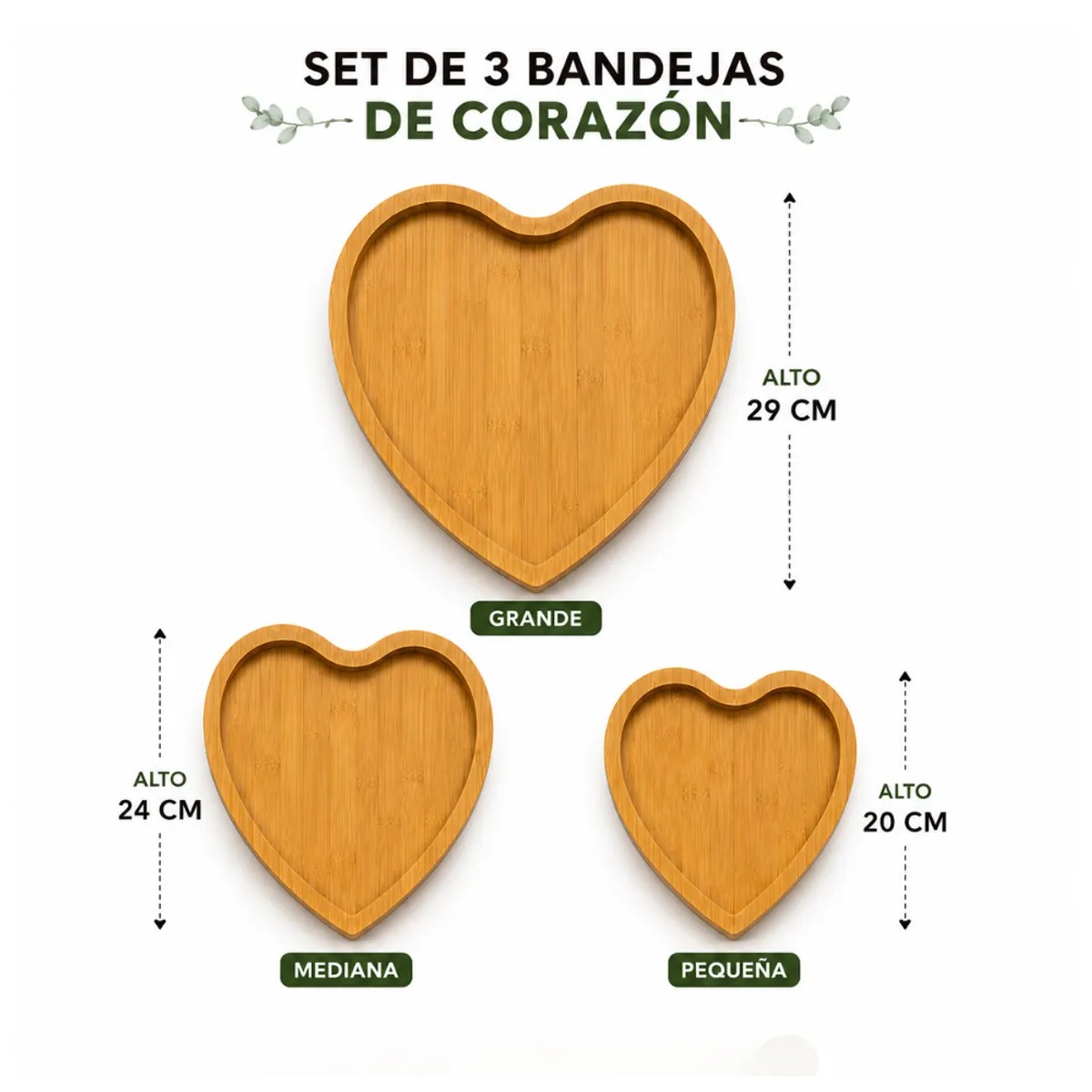 BANDEJAS CORAZON BAMBU X3 3