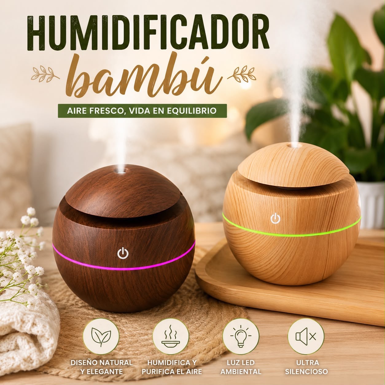 Difusor Humidificador de bambú 