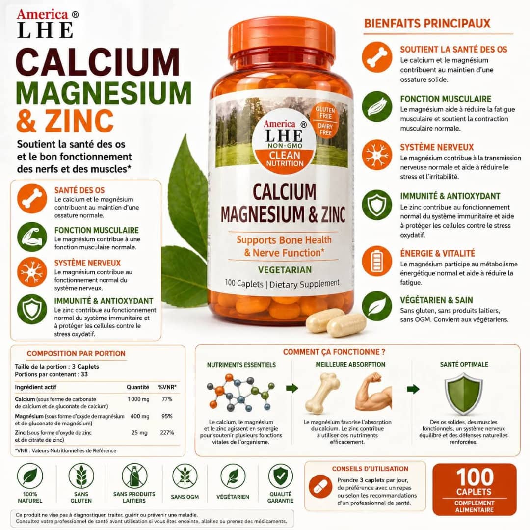 Calcium, magnésium, zinc