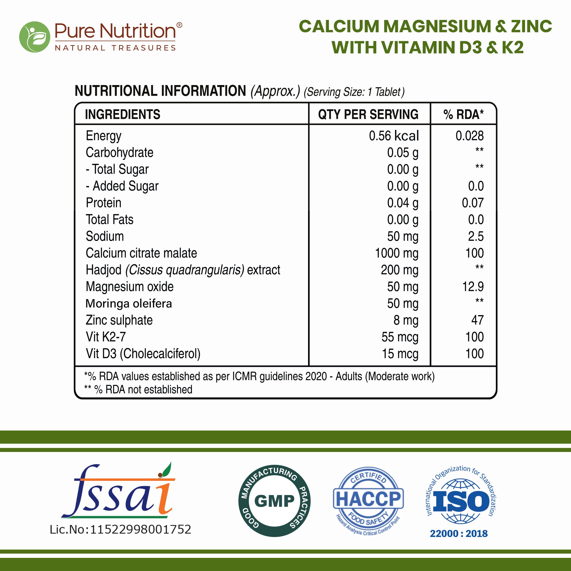 Calcium, Magnésium, Zinc, vit D3 & K2 4