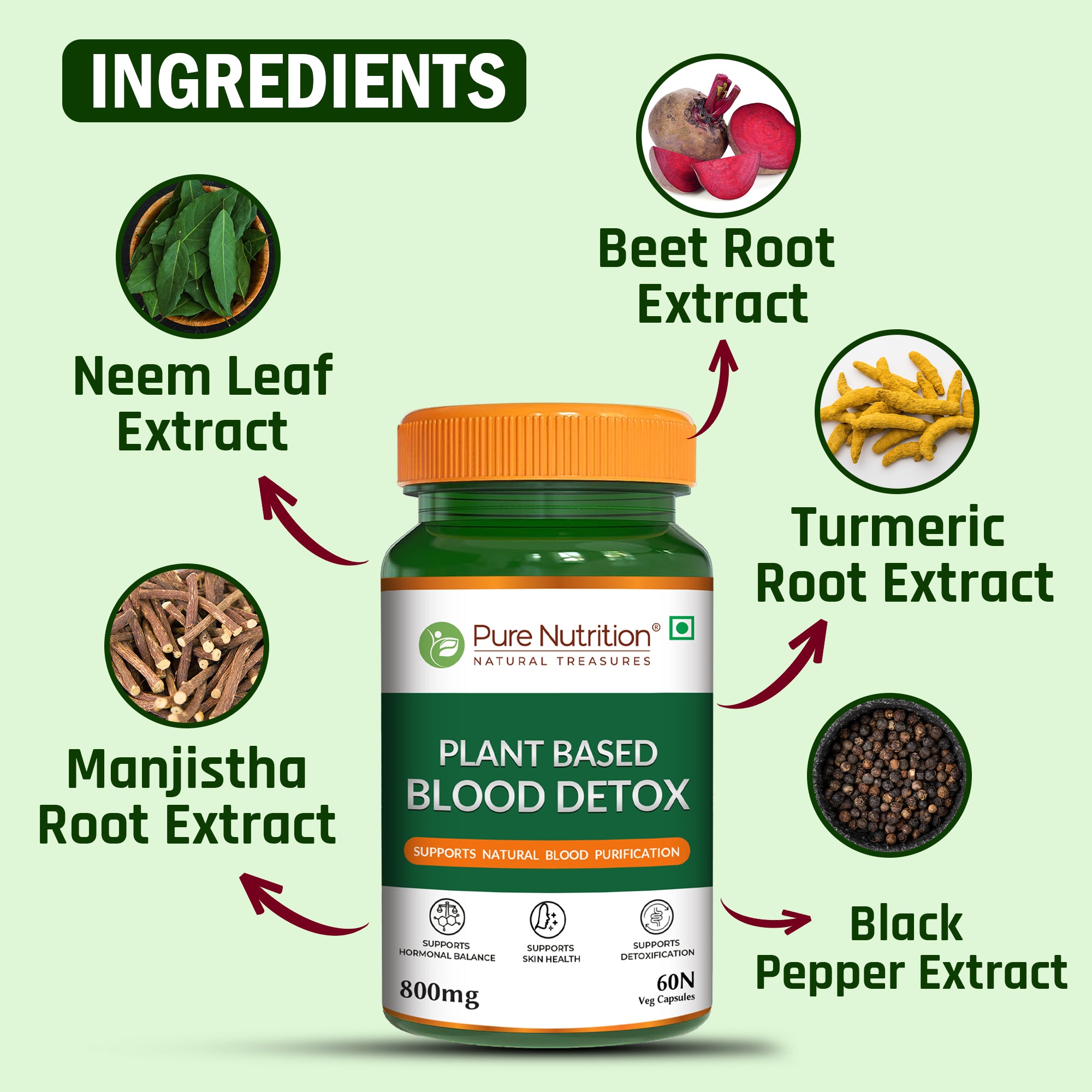 Plant-Based Blood Detox Neem, Manjistha, Beetroot & Turmeric | 800mg 3
