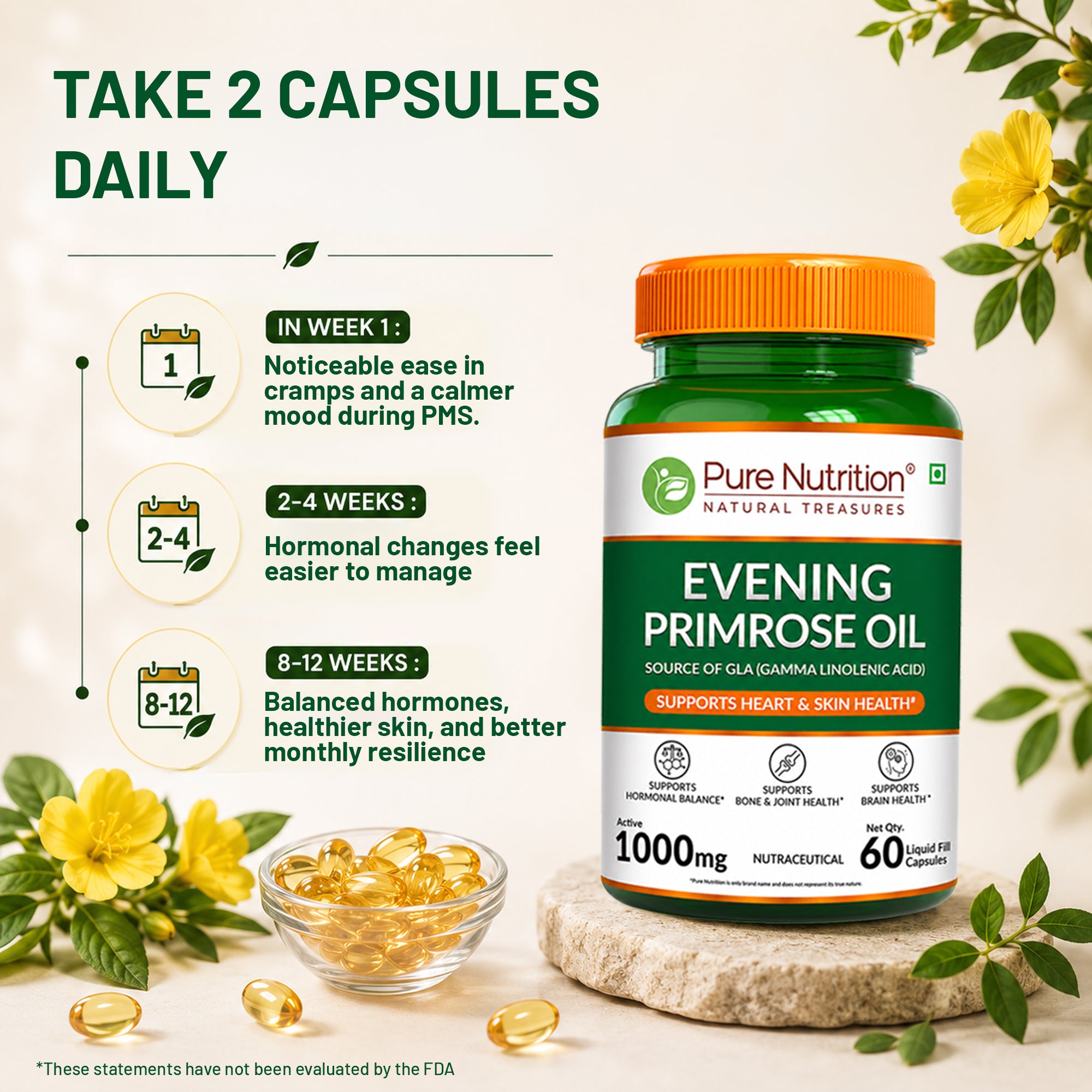 Evening Primrose Oil GLA (Gamma Linolenic Acid) | Hormonal & Skin Support 2