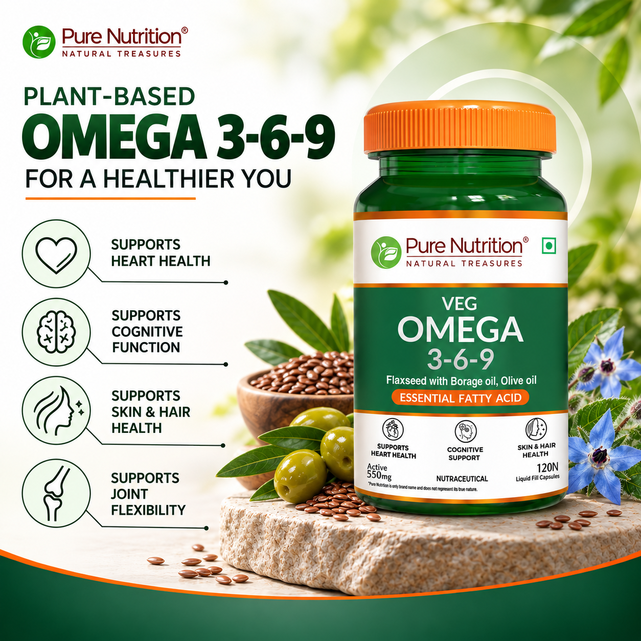 Veg Omega 3-6-9 Capsules 120 Count | Flaxseed & Sea Buckthorn 2
